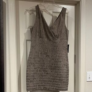 Express Taupe Textured V-Neck Mini Dress